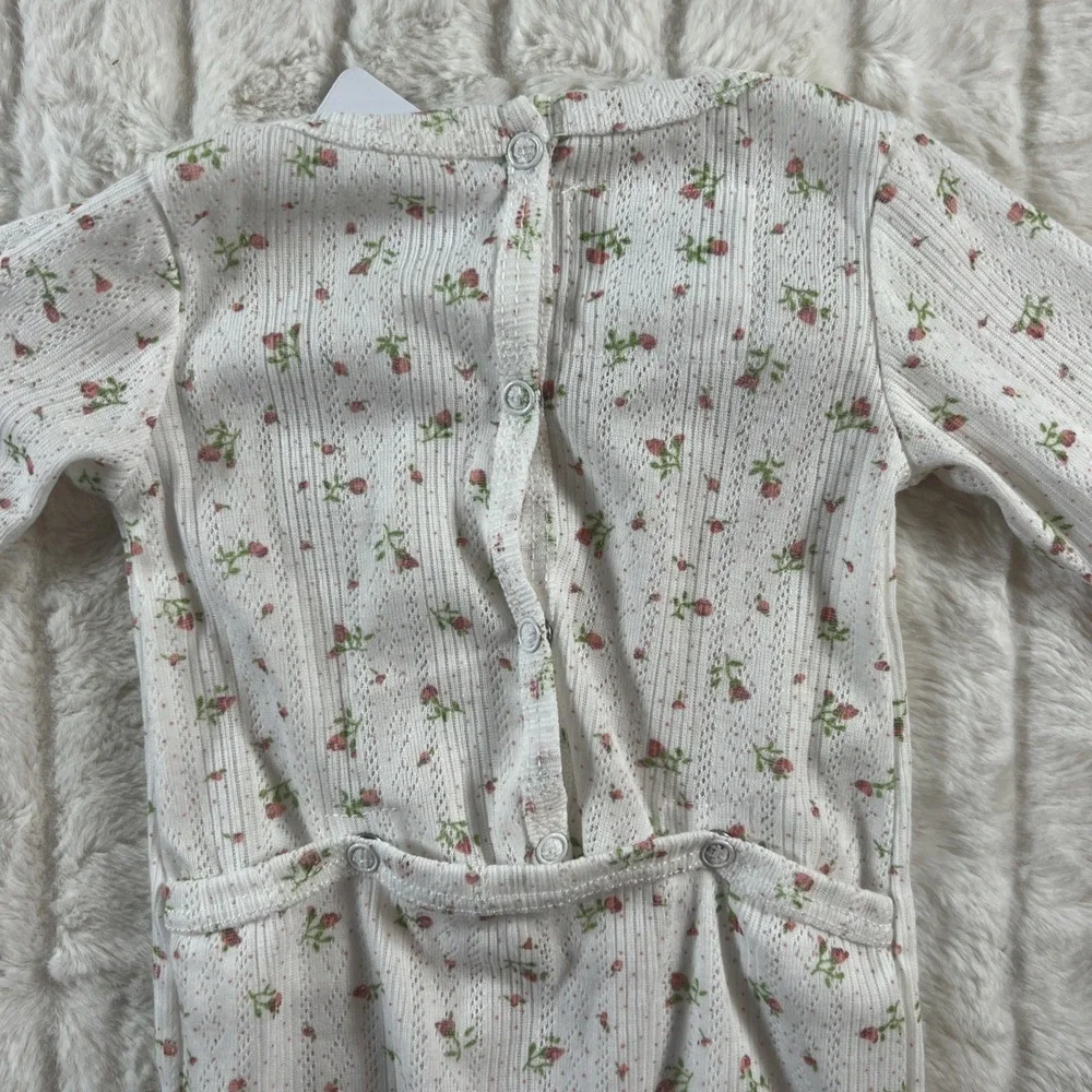 Maniere Knit Cotton Footed Sleeper Baby Girls' 18M White Floral Snap‎ Back